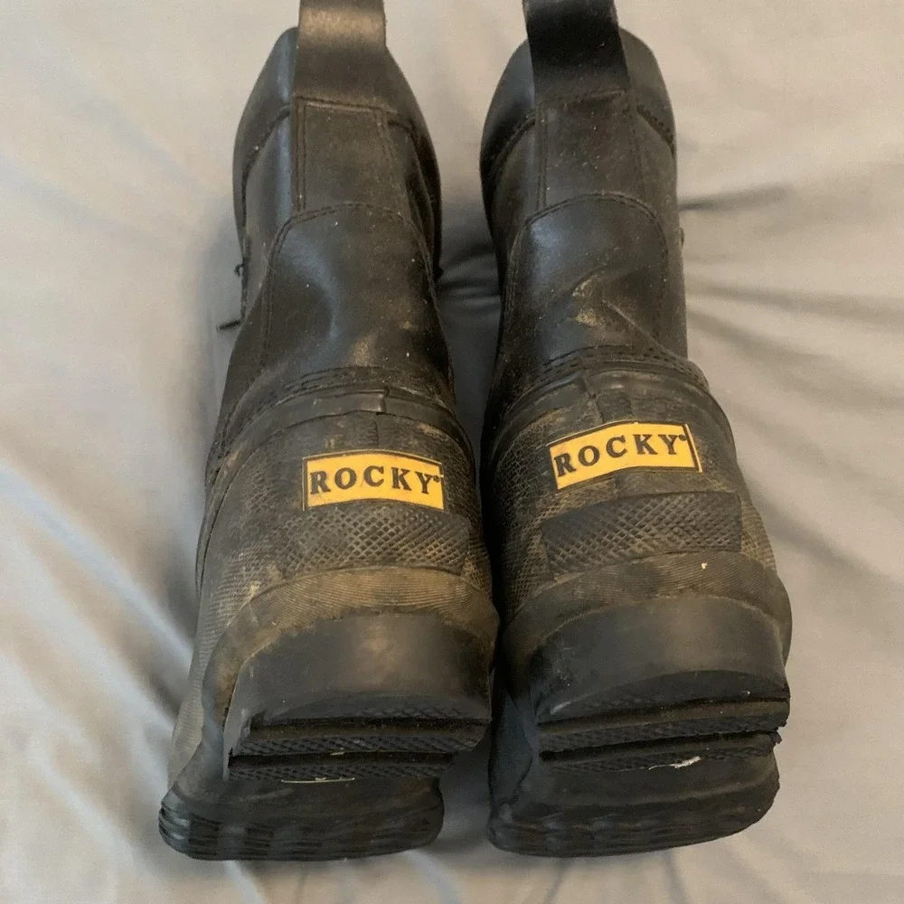 Rocky Boots Mens Size 9 Black Yellow Thinsulate Safety Toe Work‎ Lace-Up #7752